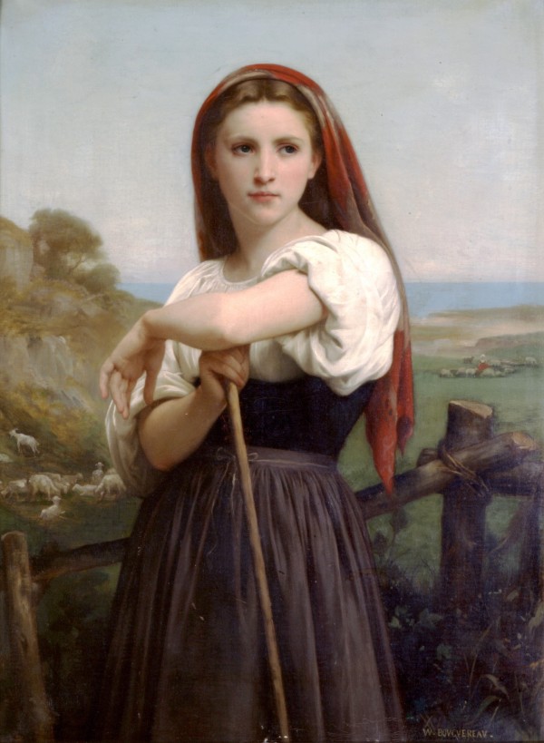 The young shepardess with a red scarf by William-Adolphe Bouguereau